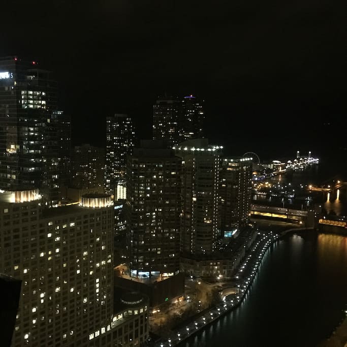 River view at night from living room- 40th floor