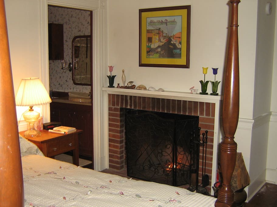 The Allison room is a waterfront room with a queen bed, private bath, fireplace, TV, fridge, & 2 easy chairs. This or the Elizabeth room will be available when we have availability. $160 per night includes state and local taxes.