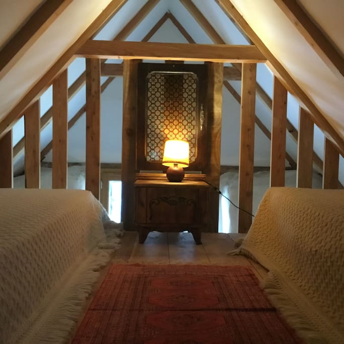 The upper mezzanine. It has 2 single beds