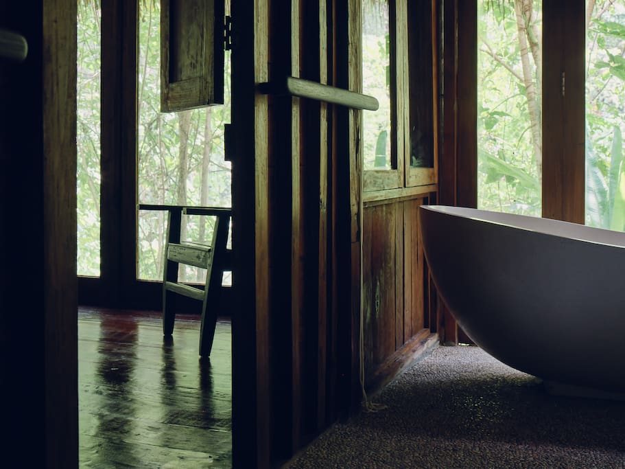luxury bathing with jungle water temple views