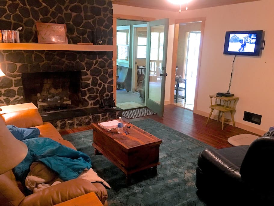 living room with fire place