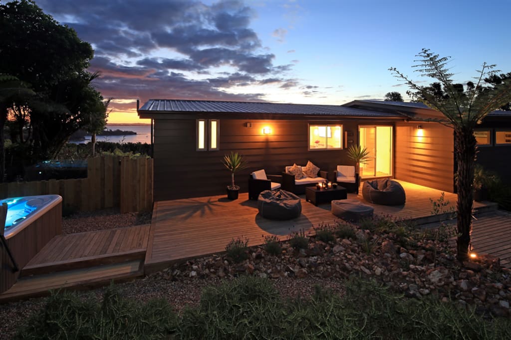 Private gardens and deck with spa pool