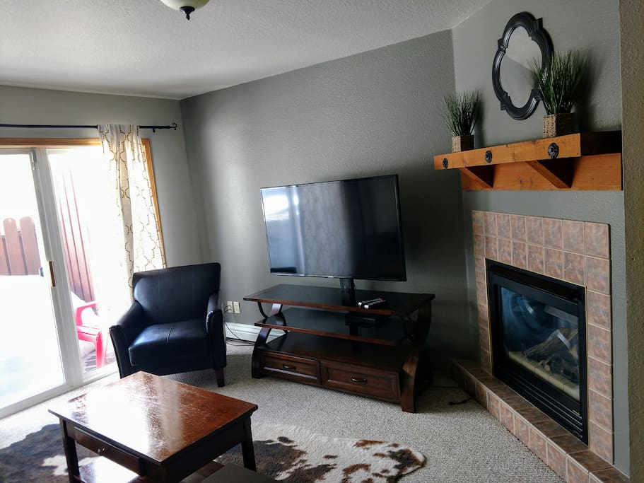 Living room, smart TV, Fireplace