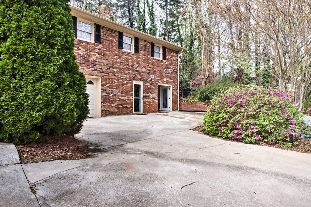The apartment is located in the lower level of a home.