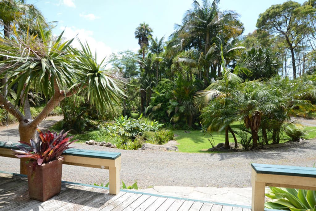 Deck looking out on subtropical gardens - Matapouri Bay Holiday Homes