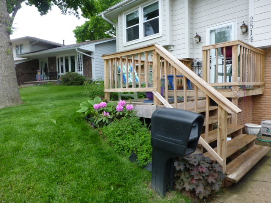 View of front steps, lots of stairs.