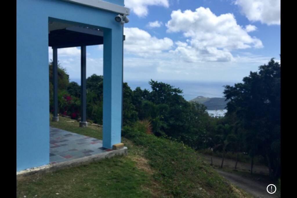 Home entrance, with a view of Charlotte Amalia, the capital of the U.S. Virgin Islands.