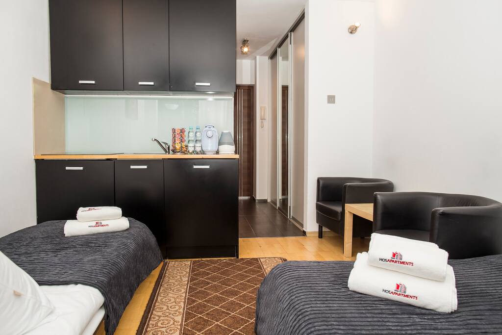 Kitchen with two beds.