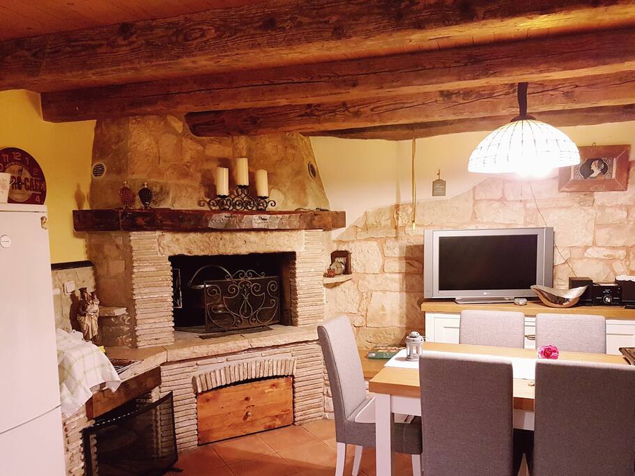 Dining room with fireplace