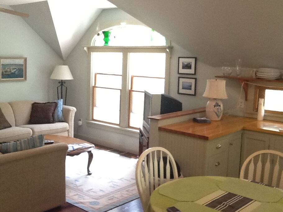 living room with 2 sofas and TV