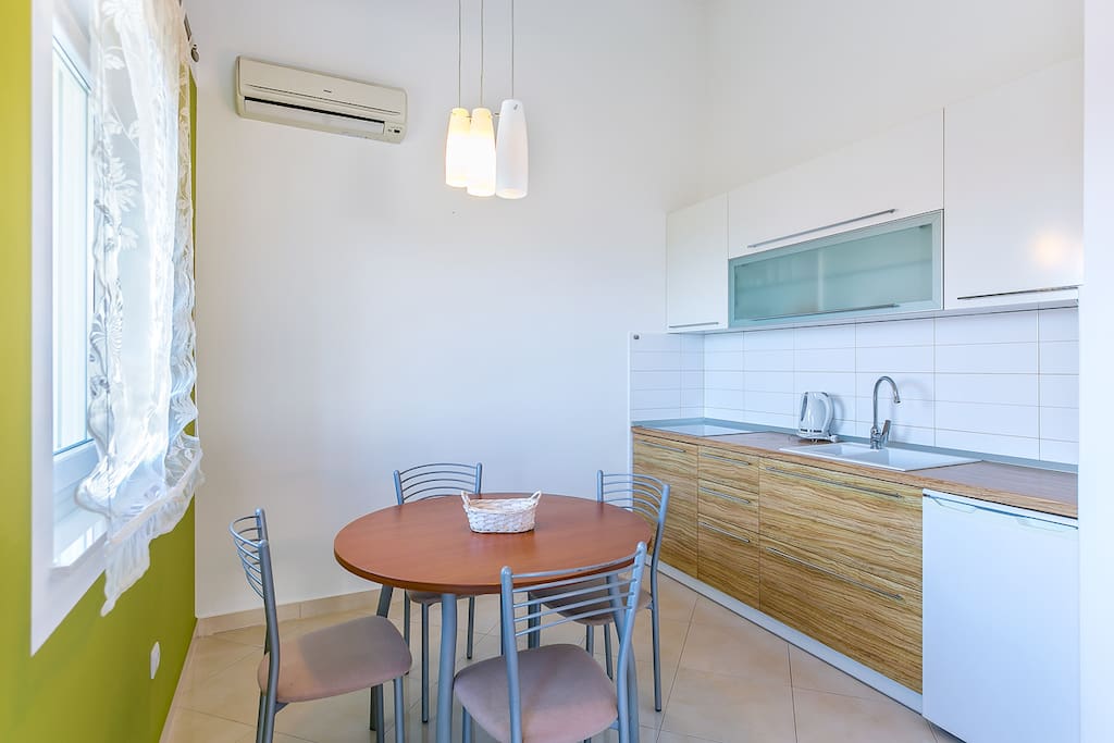 Kitchen and the dining area.