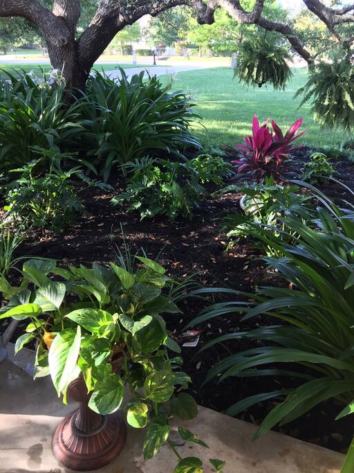 View from wrap around front porch with outdoor seating