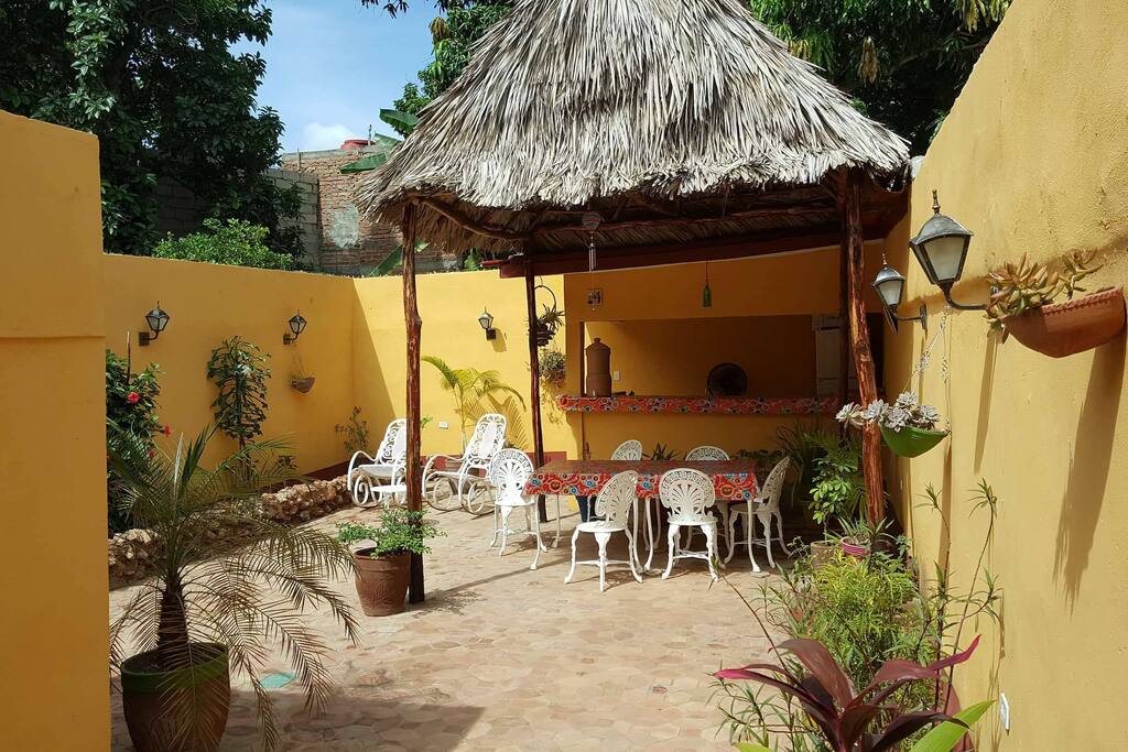 Patio in the day. Here we serve breakfast, dinner, cocktails and rum tastings!