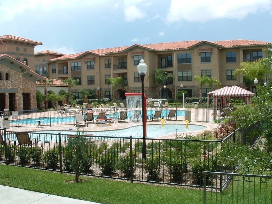 Views from the balcony to the pool