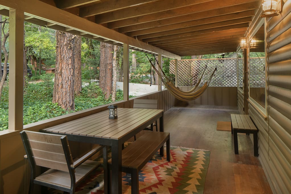 Front porch with two hamacs