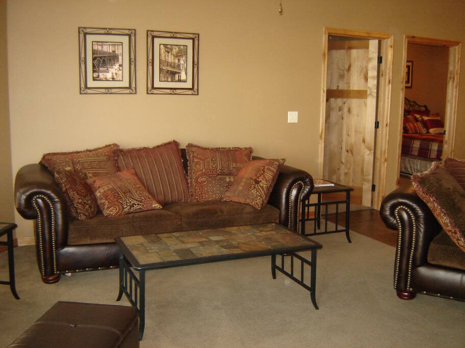 Family room opens to deck overlooking the lake.