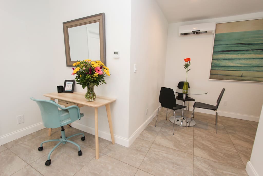 Work desk and dining area for all the comforts of home!!