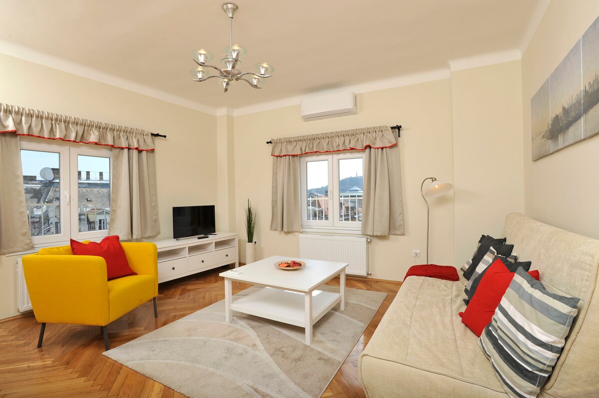 Ეს არის მისაღები ოთახი გასაშლელი დივნით, ერთი ფანჯარა სამხრეთით არის, მეორე კი აღმოსავლეთი. Ღირსშესანიშნაობები თვალსაჩინოა გელერტვილი თავისუფლების ქანდაკებით, დოჰანის დიდი სინაგოგის ხახა, ციხესიმაგრე გორაკი სამეფო ციხესიმაგრით და მრავალი სხვა.