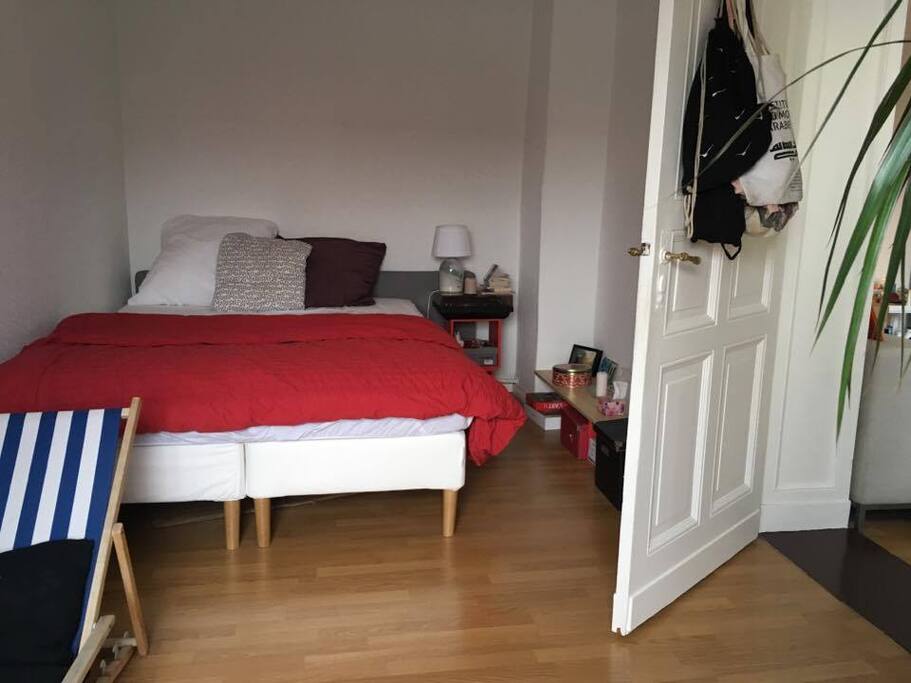 Bedroom with a brand new comfortable bed
