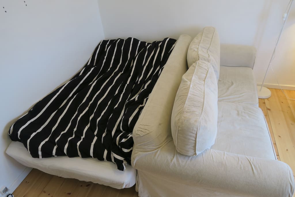 Double-bed is 115cm wide and 210cm long and can fit couple of people easily