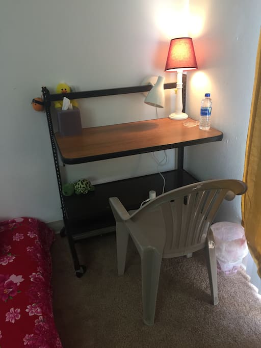Desk, chair, lamp for guest