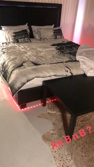 Eastern King Bed, with led lights plus controller to change lighting color to your preference.