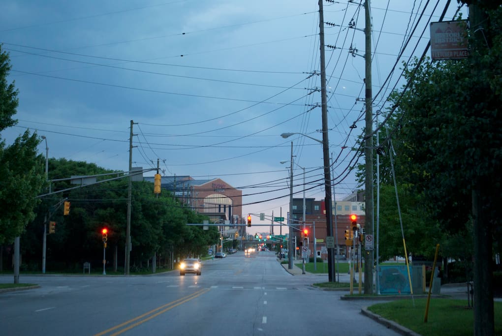 Lucas Oil from in front of the apartment and the convention center neighbors to the north