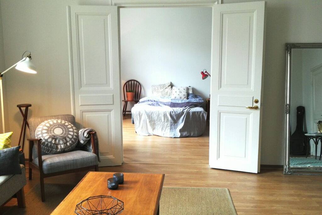 View from the livingroom into the bedroom.