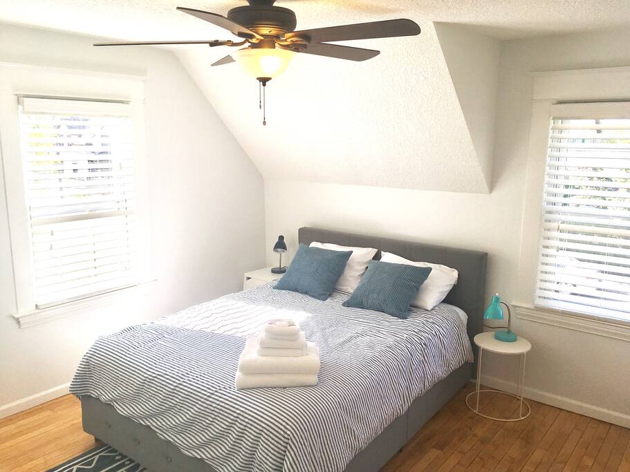 Each bedroom includes towels, hotel size shampoo, conditioner, bar soap, and makeup remover.