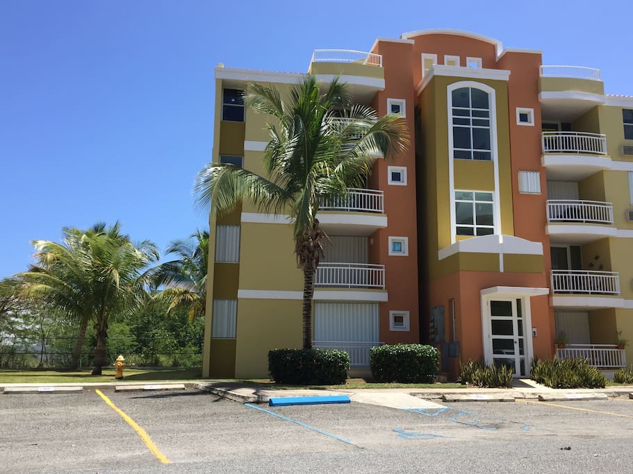 Controlled access to apartment with great patio for afternoon relaxation at parking level
