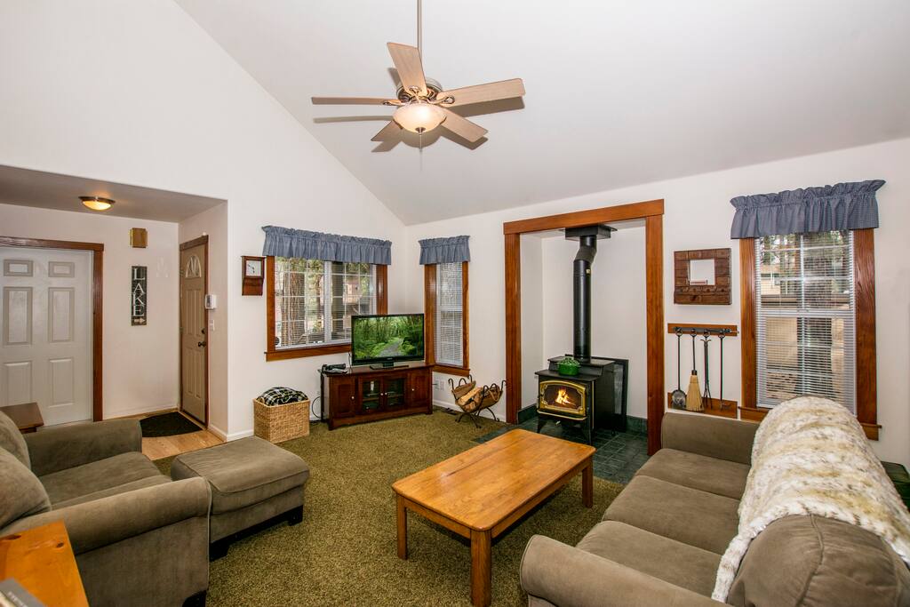 Great living room area with wood stove