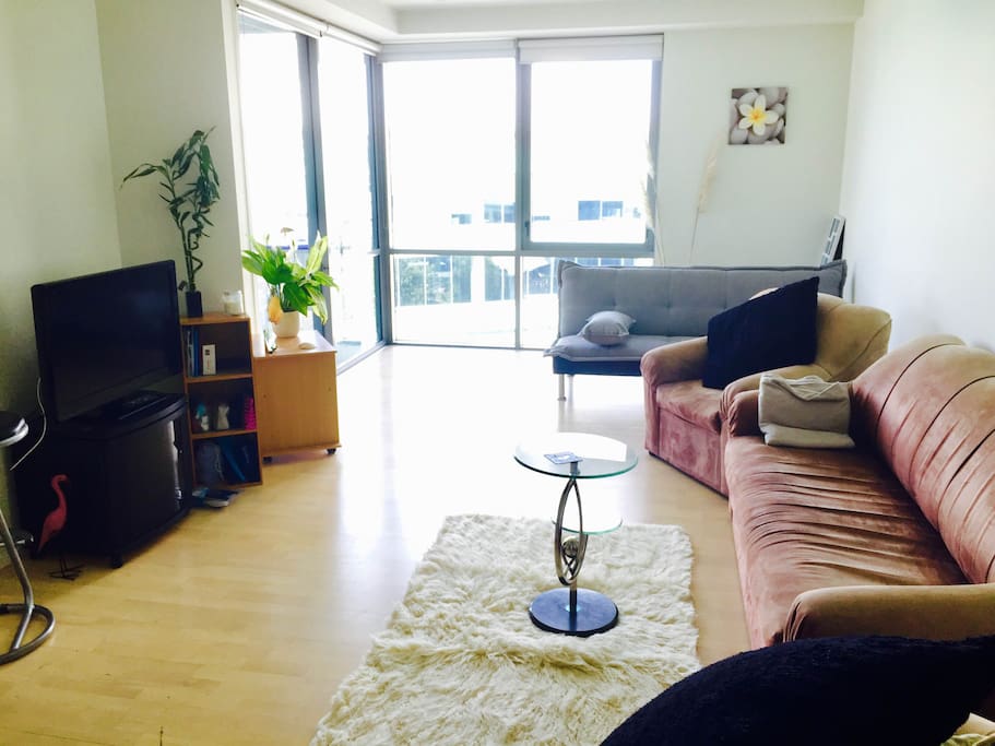 living room with sofa bed