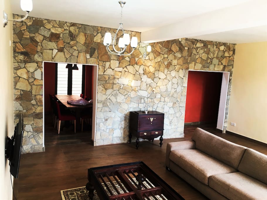 Living space with cozy sofas.