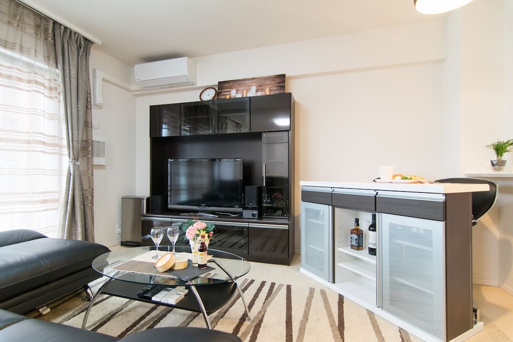 Living room is quite convenient and equipped with many utilities.