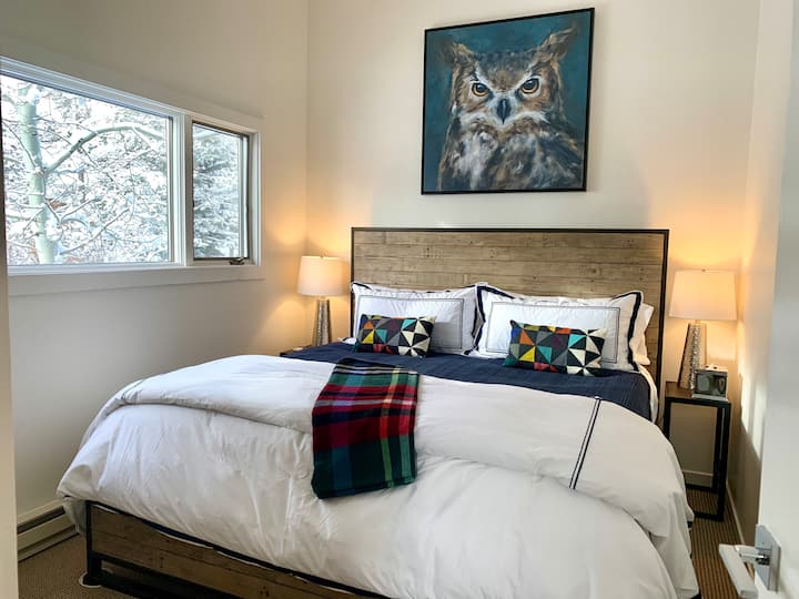Upstairs king suite with Restoration Hardware luxury linens.