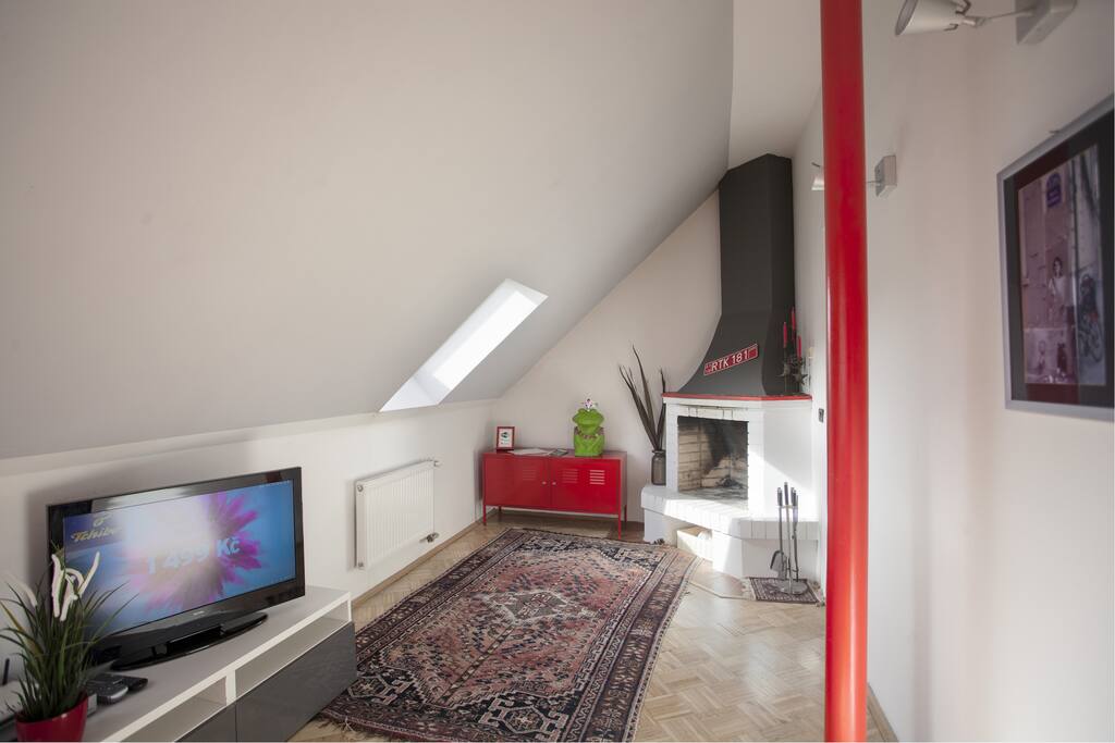 Living room with working fireplace
