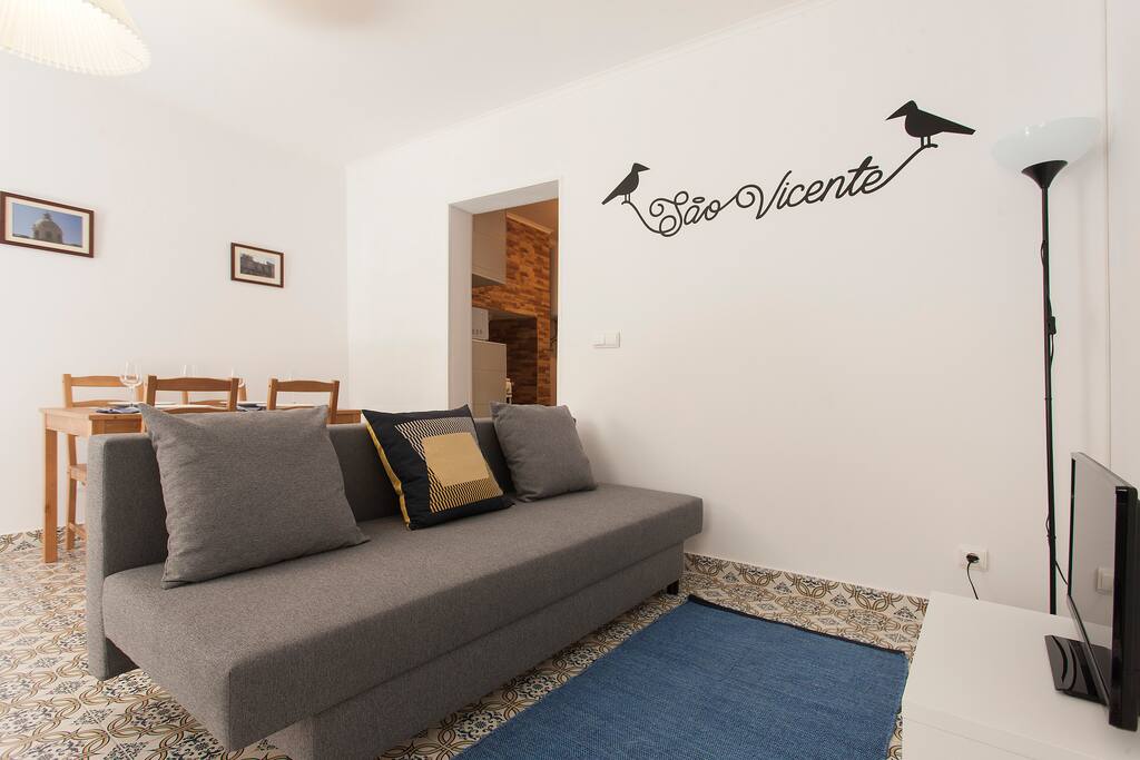 Living room with comfortable sofa bed for 2