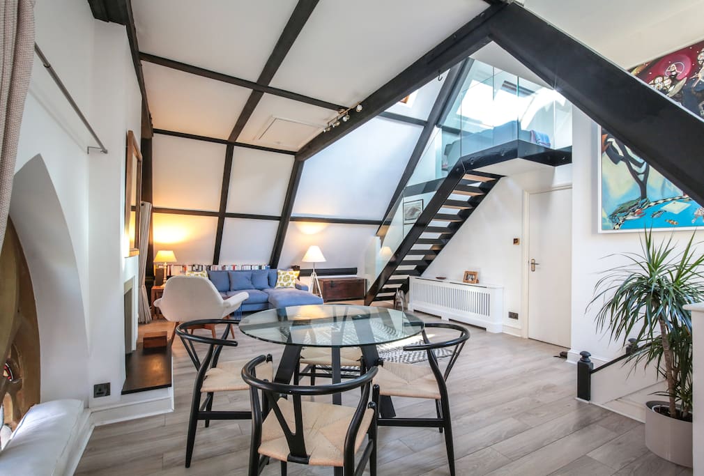 View from the kitchen shows the true scale of the living space in the apartment.