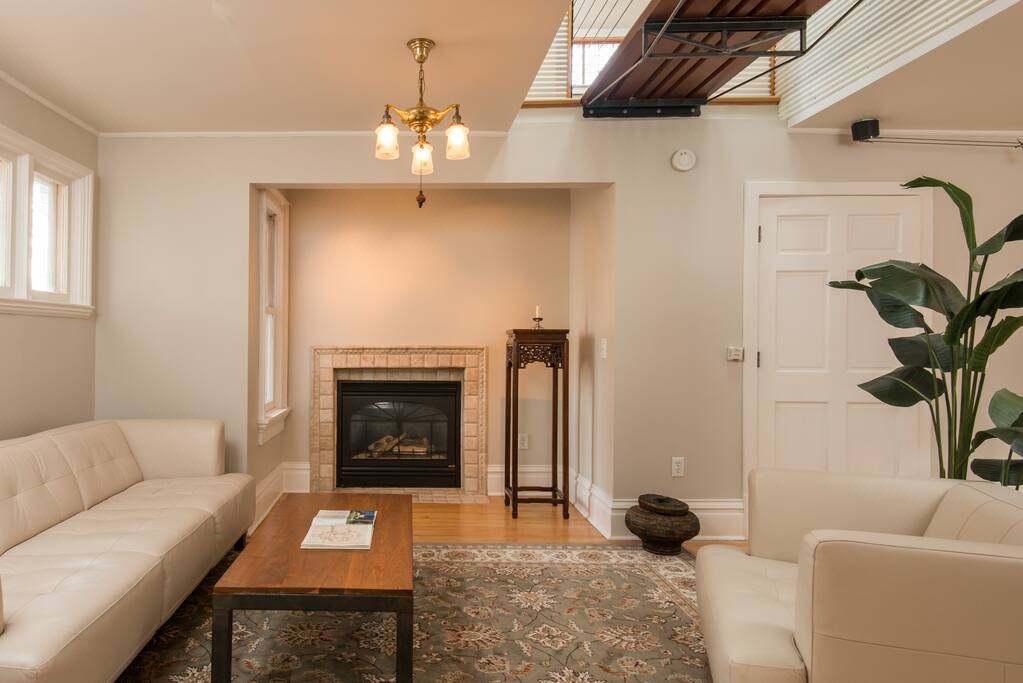 Its the perfect atmosphere in which to enjoy the fireplace and watch your favorite film on large screen (now installed)