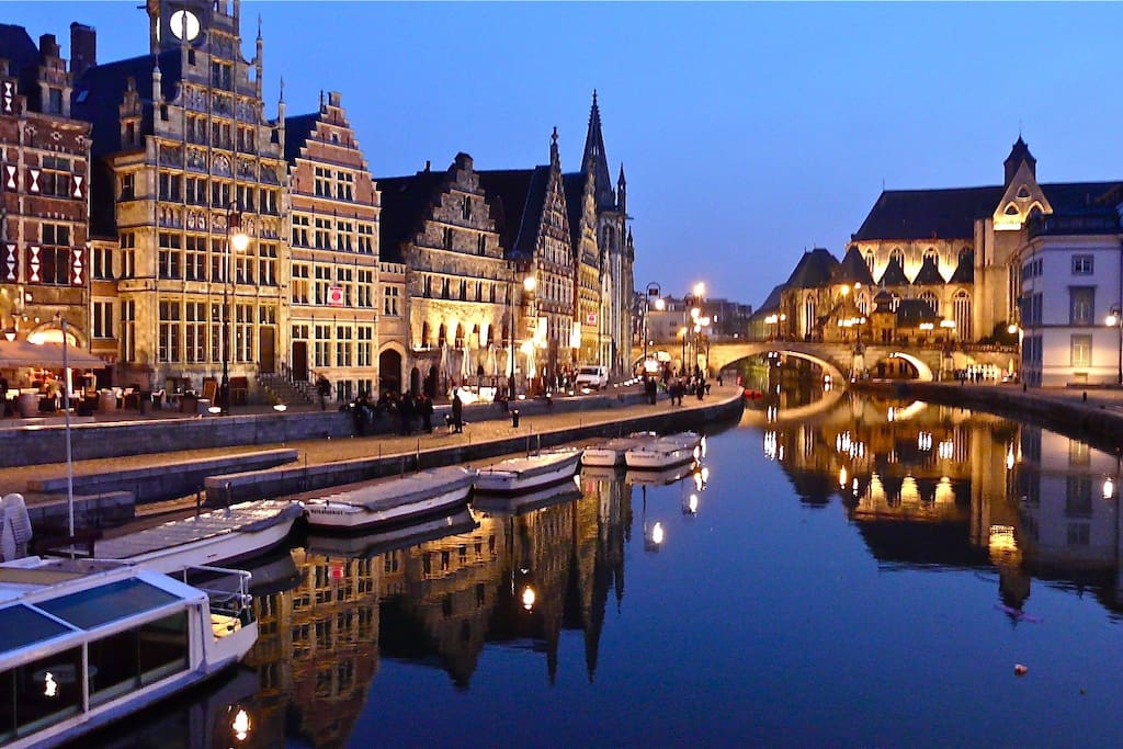 Gent by night along the riverside (you can rent a boat!)