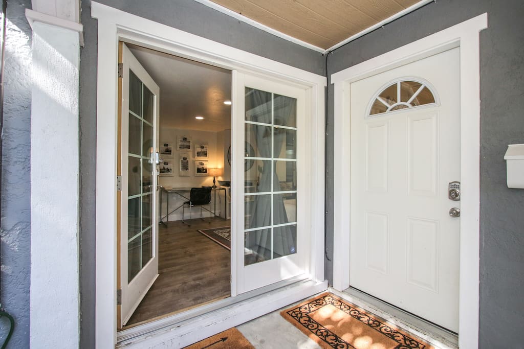 French door private entry with combination lock.