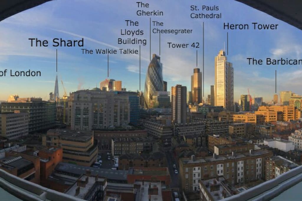 the view from our flat with famous buildings labelled.