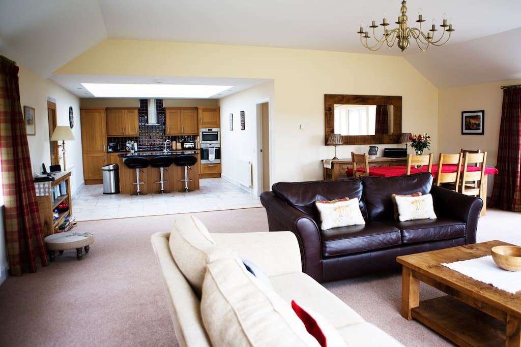 Large open plan living, kitchen, dining area