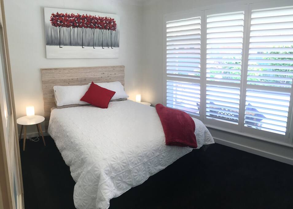 Luxurious Queen Bedroom with TV and ceiling fan