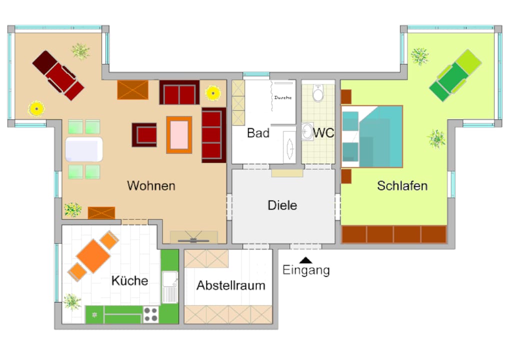 Grundriß der Wohnung mit Schema zur Einrichtung