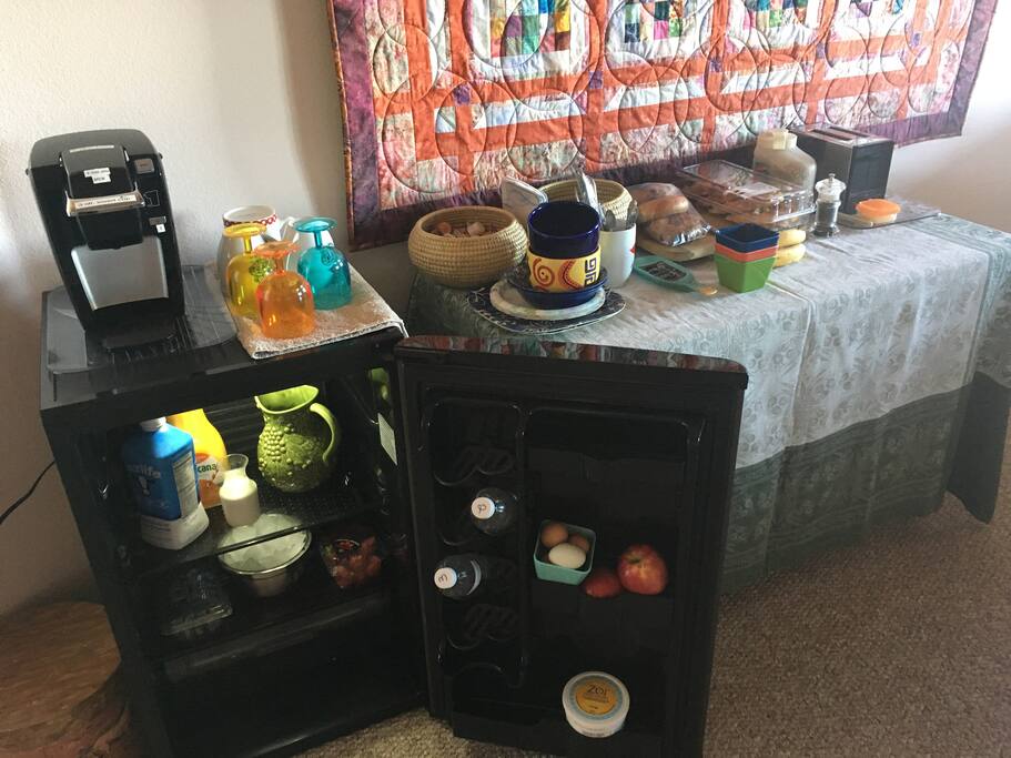 Breakfast bar: coffee and plenty of food.
