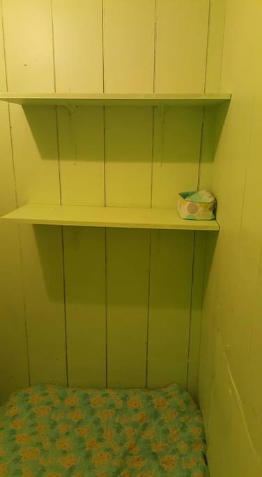 The shelf above the bed.