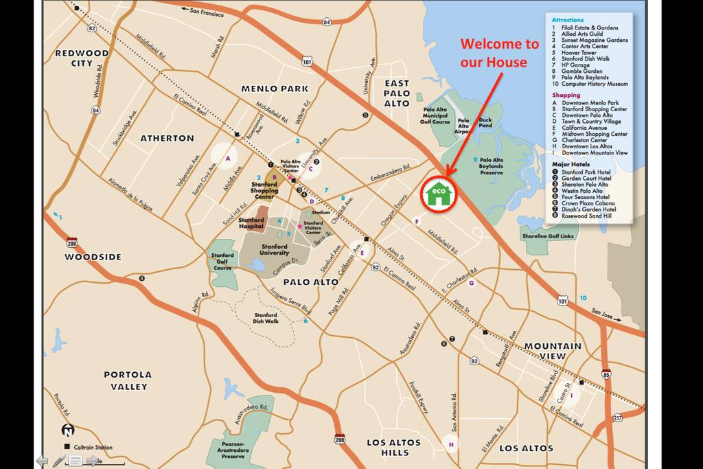 Map of house in the heart of Palo Alto... 2 miles from Stanford!