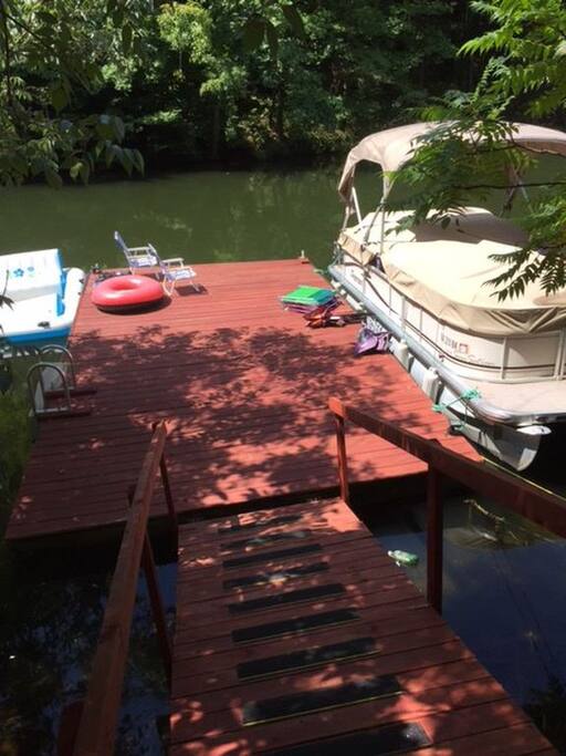 Floating dock. Across the street and to the right.