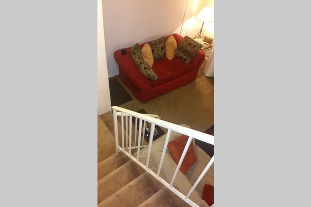 Stairwell overlooking living room.